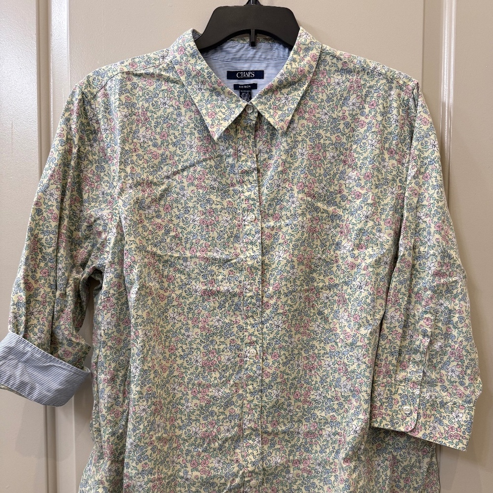 Chaps Women's 3/4 Sleeve Yellow Floral button down